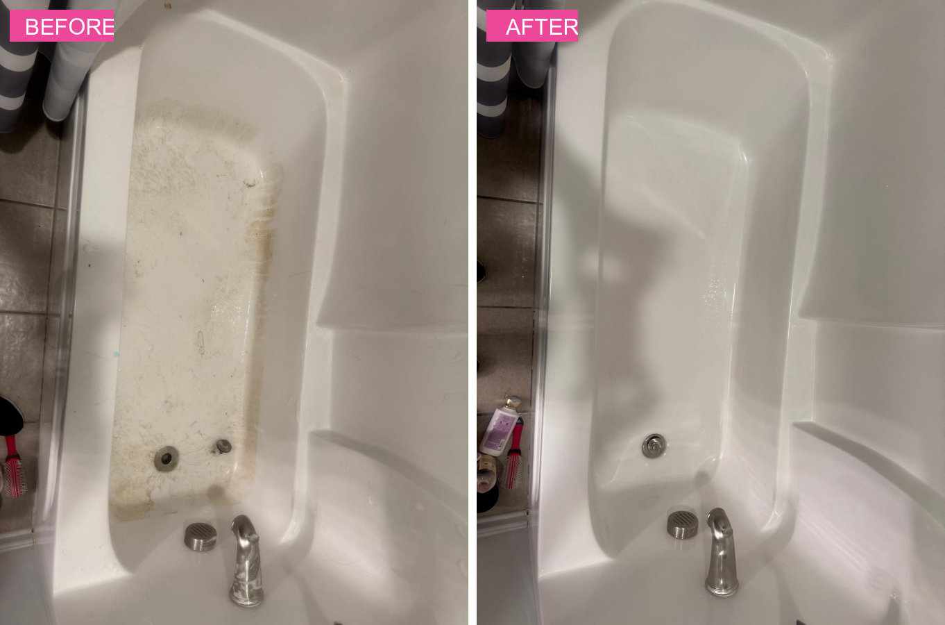 Bathtub before and after deep cleaning