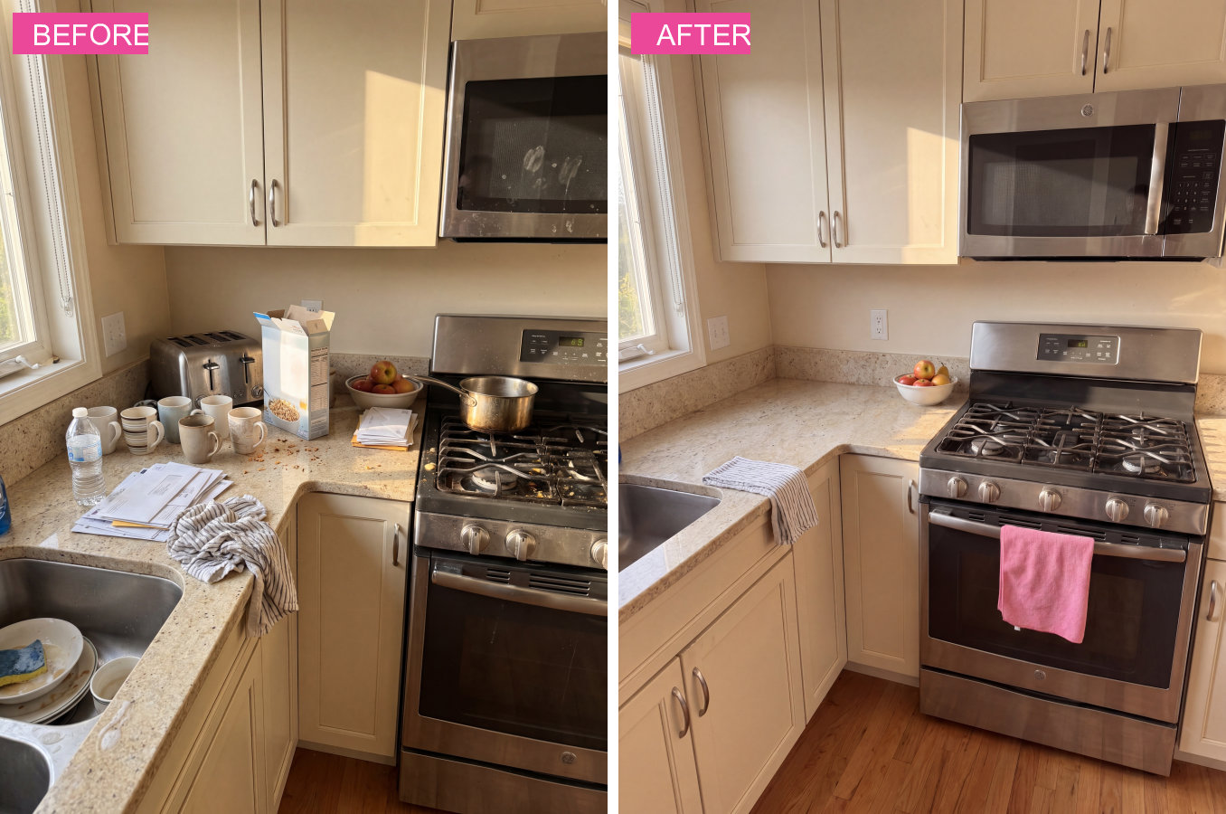 Kitchen before and after cleaning