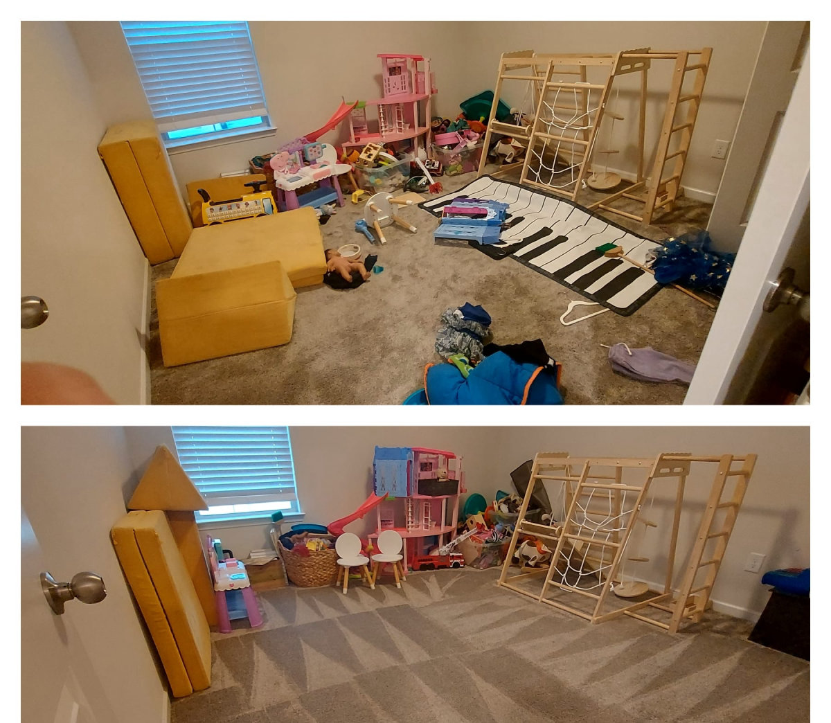 Playroom before and after cleaning