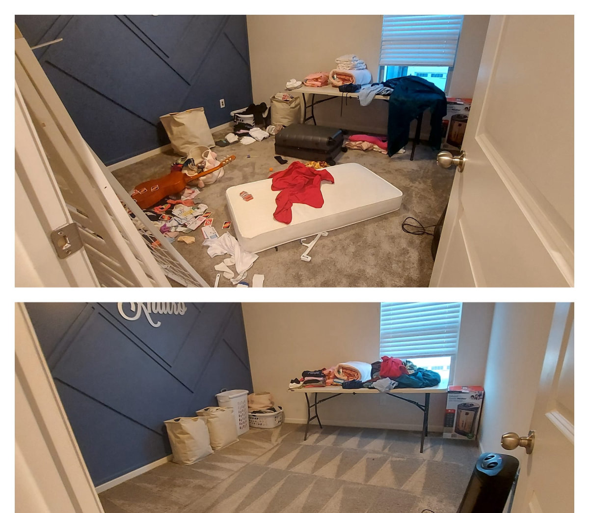 Bedroom before and after cleaning